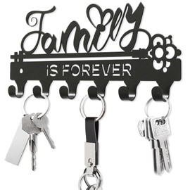 BITALYE ”Family is Forever”Mini Key Holder Wall Mounted,Small Key Holder on Wall,Black Metal Decorative Key Rack Hooks for Garage,Mudroom,Hallway,Entryway,Front Door,Office(Mini Size:18.5x8.5cm)