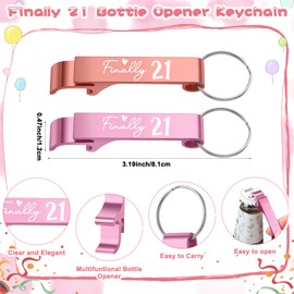 Dandat 50 Sets 21st Birthday Party Favors for Guests Finally 21 Bottle Opener Keychain Thank You Tags with Bags and Rope Birthday Anniversary Wedding Party Gifts Supplies(Pink)