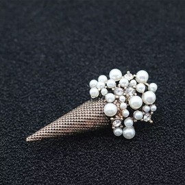 ZARD Ice-Cream Cone Pin Brooch in White Rhinestone and Beads Accent