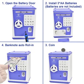 KDSbnk - Hucha con contraseña y bloqueo de huellas dactilares, banco de dinero de voz, regalo genial y educativo para niños y niñas con registro de tiempo de los últimos tres accesos