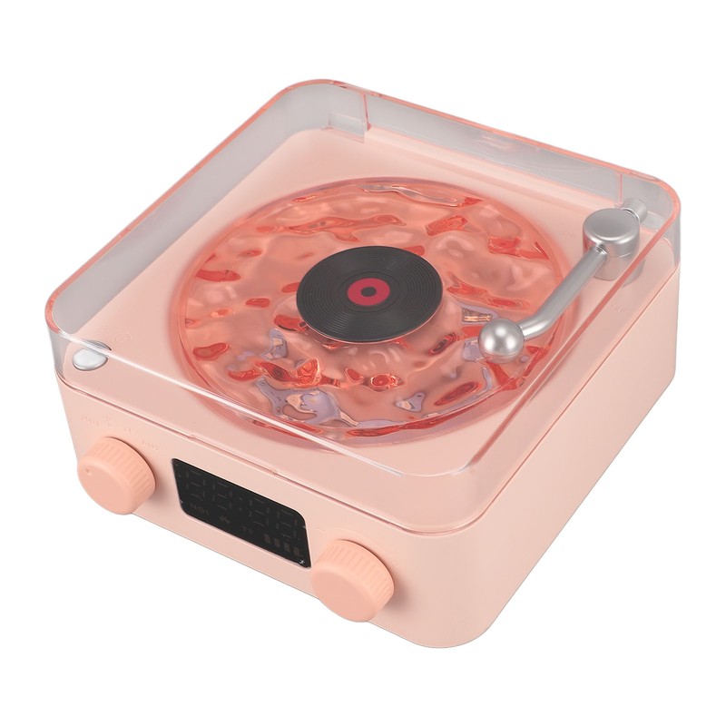 Record Player Style Bluetooth Speaker with Night Light and Time