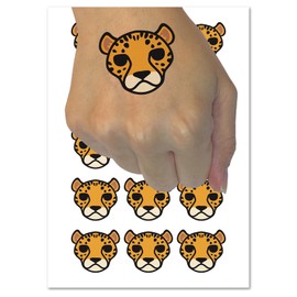 Spotted Cheetah head Temporary Tattoo Water Resistant Fake Body Art Set Collection - 15 2" Tattoos (1 Sheet)