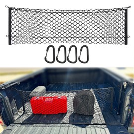 Unifizz 18" x 50"Truck Bed Cargo Net,Truck Bed Storage Net Organizer Envelope Cargo Net Elastic Mesh Net Pickup Bed Divider Truck Organizers and Storage - Truck Mesh Cargo Net with 4 Metal Carabiners