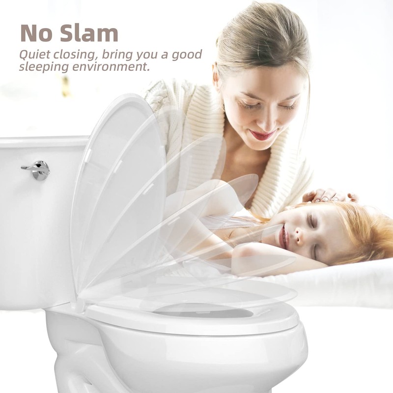 Elongated Toilet Seat, Slow Close Quick-Release Hinges, Heavy Duty Soft