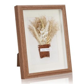 WPAJIRZO 3D Picture Frame with Dried Flowers, "Best Wishes" Motif, Wooden Frame, Boho Wall Decoration, Table Decoration, Also as a DIY Object Frame, Deep for Filling, 27 x 22 x 3 cm, Brown/White