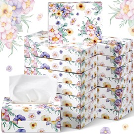 Yinder 24 Packs 960 Sheets Tissue Cube Car Facial Boxes Disposable Facial Travel Tissues Holder Soft Watercolor Boxes 2 Ply 40 Sheets for Wedding Household Car Kitchen Bathroom(Flower)