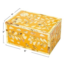 Creative Co-Op Mother of Pearl and Reclaimed Wood Box with Floral Design, Multicolor