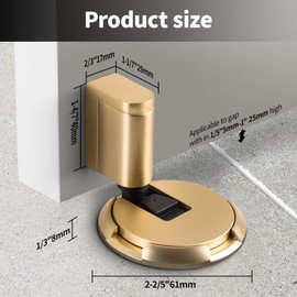 Yagman 3 Pack Windproof Door Stoppers Adjustable Bottom of Door Holder No Drilling Heavy Duty Mechanical Floor Door Stop with Screws and Adhesive Brushed Gold 87006-BG-3