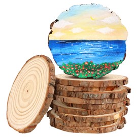 FSWCCK Unfinished Wood Slices for centerpieces,Round Wooden Discs with Tree Bark,Wood Cookies Circles for Crafts Christmas Ornaments,Wood Slice for Rustic Wedding Decoration (4.7"-5.5")