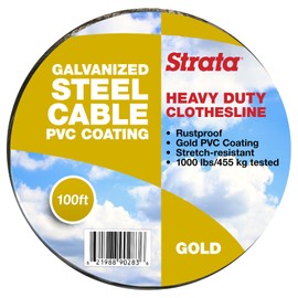 Strata Heavy Duty Outdoor Clothesline for Drying Clothes, Linen & Laundry Items – 100 FT Rustproof, Stretch-Resistant with Gold PVC Coating, 455KG Load Capacity Outdoor Clothes Line for Home