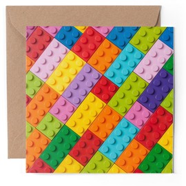 1 x Greeting Card - Colourful Building Blocks Toy Game - Blank Birthday Celebration Anniversary #50574