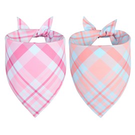 QUQULE Dog Bandana Girl Large 2PCS, Pink Blue Spring Scarf, Durable Triangle Reversible Bibs Handkerchief for Puppy Pet