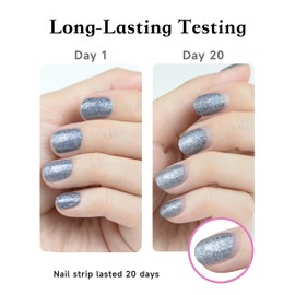 Beaolata Nail Polish Strips, 44 Nail Wraps, Nail Stickers, Gel Nail Strips, Easy Apply& Remove, Long Lasting, Salon Quality (Beach in The Morning Silver)