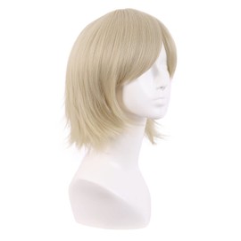 MapofBeauty 12 Inch/30 cm Men Women Short Straight Side Bangs Cosplay Costume Wig (Blonde)