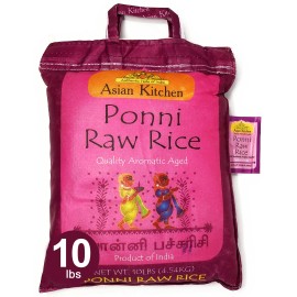 Asian Kitchen Ponni Raw Rice 10-Pound Bag, 10lbs (4.54kg) Short Grain Rice