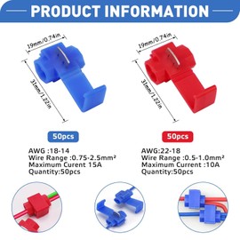 100 Piece Junction Connector Set Car Power Thieves Car Cable Splitter Car Quick Connector Quick Connector Quick Connector Quick Connector (Red, Blue)