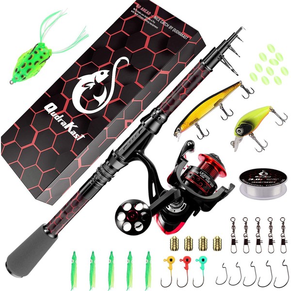 Fishing Rod and Reel Combos, Unique Design with X-Warping Painting, Carbon Fiber Telescopic Fishing Rod with Reel Combo Kit with Tackle Box, Best Gift for Fishing Beginner and Angler (180 Rod)