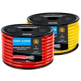 Common Sense Marine 6 Gauge single conductor 30 ft Marine Wire - Red/Yellow -  UL 1426 - USA