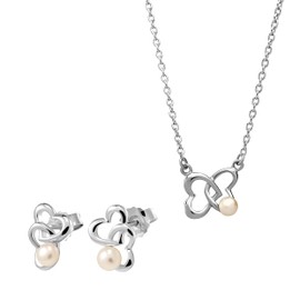 Orphelia 925 Silver Set Earrings + Necklace Intertwined Hearts with Freshwater Pearl