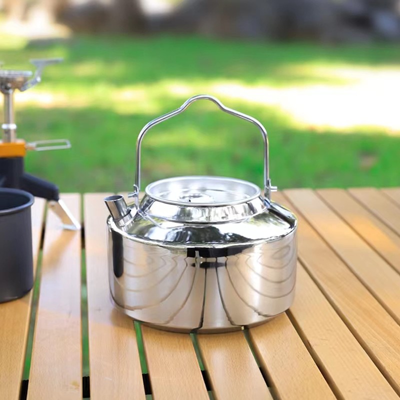 ZLWENA 1.2L Camping Pot Stainless Steel Tea Kettle Outdoor Water