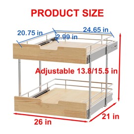 Sikarou Pull Out Cabinet Organizer,Heavy-Duty Slide Out Shelf, Wood and Wire Basket, Pull Out Drawer for for Kitchen Under Sink Space, Pantry, Bathroom, 2 Tie 26 * 21 in