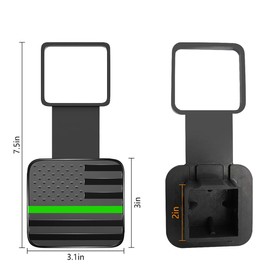 Osilly 2 Inch Trailer Hitch Cover, American Flag Tube Plug Insert Cap Fit for 2" Receivers, Car Exterior Accessories, US Patriotic Tow Hitch Cover for Most Vehicles, SUV, RV, Pickup, ATV (Black/Green)
