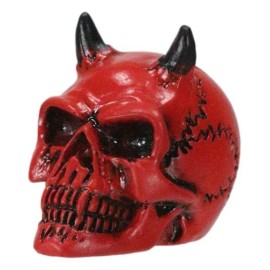 Hell Bent Pit Lord Horned Crimson Blood Red Demon Vampire Mini Skull Figurine