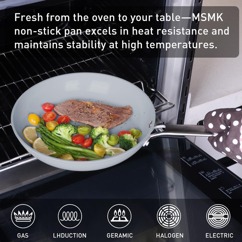 MsMk 5-Piece Ceramic Non Stick Pans Set 8, 10, 12