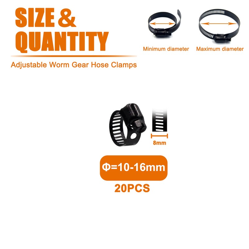 ISPINNER 20pcs Stainless Steel Adjustable 10-16mm Size Range Worm Gear