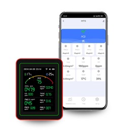 Air Quality Monitor,15-in-1 Smart Air Quality Tester with PM,CO2,CO,TVOC,HCHO,PM,AQI,Temperature & Humidity,Timer,Real Time Display,Battery Powered,for Home & Office (Air Quality Monitor 01)