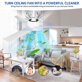 Fanliving 52 Inch White Ceiling Fan with Filters, Quiet DC Motor 3 Blade Ceiling Fan with Lights Remote Control, Dimmable 3 Colors LED/6 Speed High CFM for Home Kitchen/Living Room/Bedroom