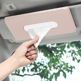 Car Tissue Holder, Car Visor Tissue Holder, PU Leather Car Tissue Holder, Car Sun Visor Accessories for Universal Auto Men Women (Beige, One Size)