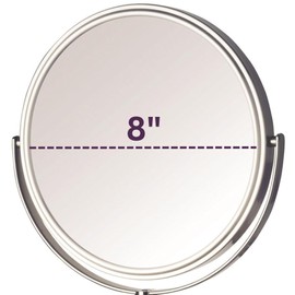 JERDON Two-Sided Wall Mounted Nickel Finish Makeup Mirror - 5X-1X Magnification - 8” Diameter Mirror Extends 13.5” - Model JP7506N