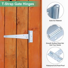 M METERXITY 4-Pack Iron T-Strap Shed Door Hinges, 10 Inch Barn Door Gate Hinges, Tee Hinge Wrought Hardware with Screws for Wooden Fences/Yard/Barn Door [White]