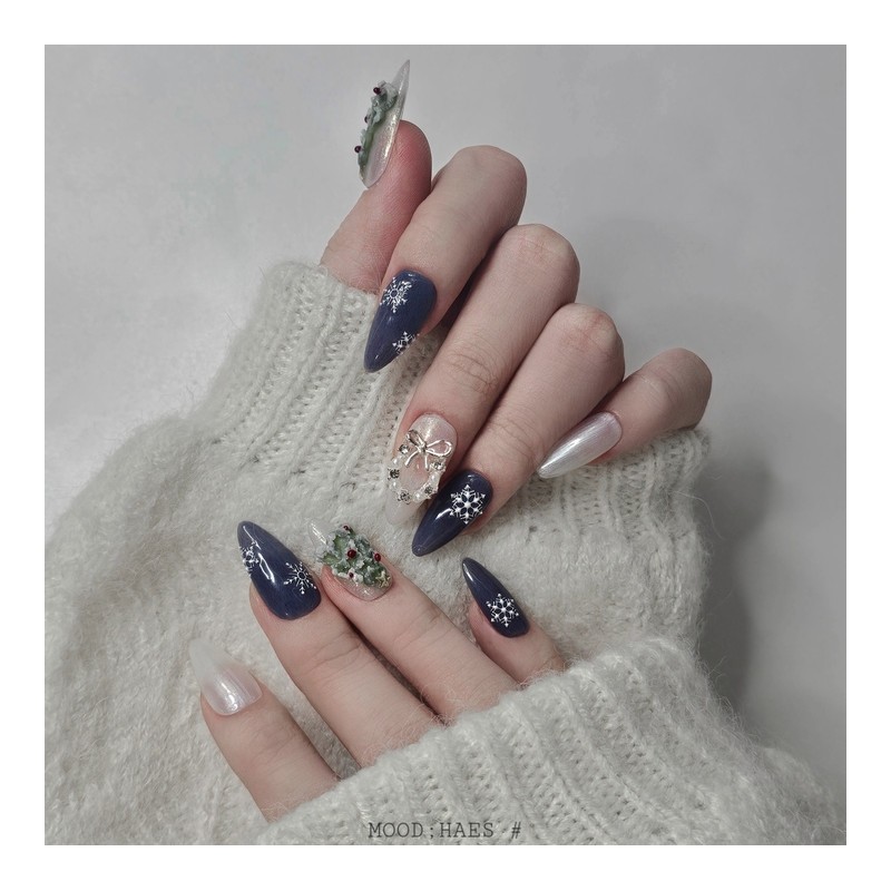 [M;H #] White Christmas handmade nail tips - Required to