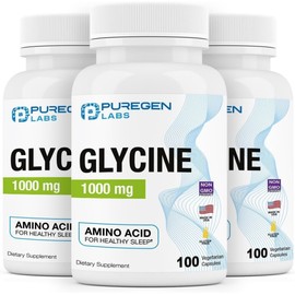 Puregen Glycine | 1000 mg 100 Veg Capsules | Pack of 3 | Exp. 07/27
