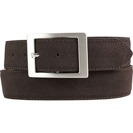 BELTINGER Men's Suede Belt with Double Buckle 4 cm Suede Leather Belt for Men 40 mm Suede Belt 4 cm, Dark brown, silver.