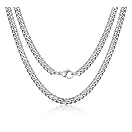 HSWYFCJY Silver Curb Link Chain Necklace 6MM/9MM Men Miami Cuban Chain Stainless Steel Neck Chain Chunky Chain Necklace, 18/20/22/24 Inches (61cm(24inch), Width:9MM)