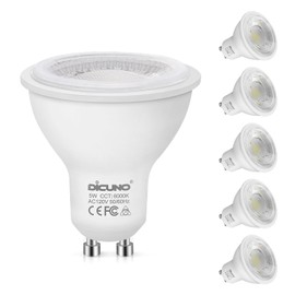 DiCUNO GU10 LED Bulbs 5W Daylight White, 6000K, 500lm, 45 Degree Beam Angle, Spotlight, 50W Halogen Bulbs Equivalent, Non-dimmable MR16 LED Light Bulbs, 6-Pack