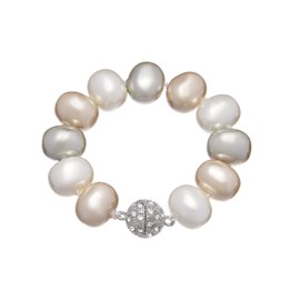 Anthony Vincent - Perla Brazalete Tamaño 14 mm Blanco Colores Gris Rosa con Broche de Acero Inoxidable Magnetico Baño Rodio - Regalo para Mujer - Joyeria para Mujer - Pulsera para Mujer
