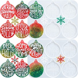 Sakolla Christmas Resin Molds 2 Pack Christmas Silicone Molds Ornaments Resin Molds Round Shape Lettered Pendant for Epoxy Resin Casting DIY Jewelry Keychain Snowflakes Crafts