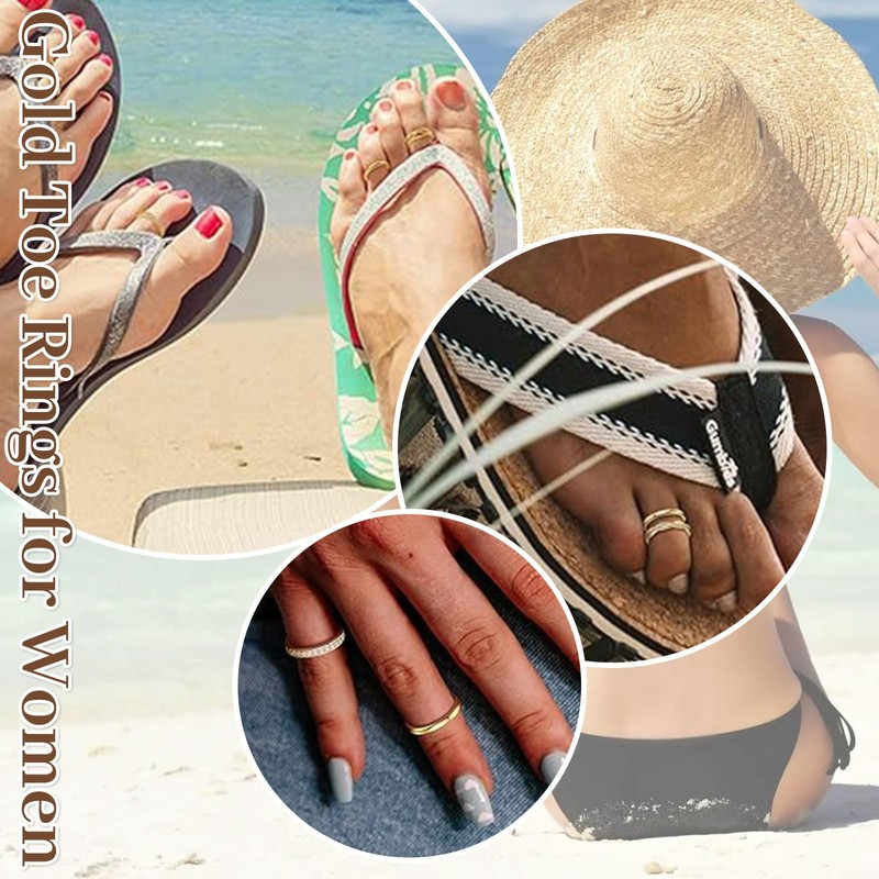 BelleVive 4 Piece Toe Ring Set for Women Adjustable 14K