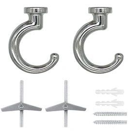 OBSTKUCHEN Large Swag Ceiling Hooks Heavy Duty Swag Hook with Hardware for Hanging Plants Ceiling Installation Cavity Wall Fixing (2 Sets, Silver)