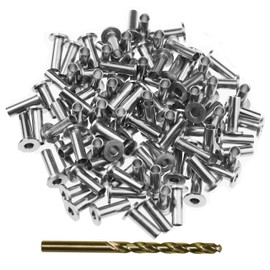 Protector Sleeves for 1/8" Wire Rope Cable Railing Deck, Wood Posts, DIY Balustrade - Stainless Steel T316 Marine Grade - 100 Pack with Drill Bit