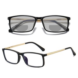 TR90 rectangle Transition Photochromic Bifocal Reading Glasses For Women men Magnifier Presbyopia Sunglasses Readers (black, 200 magnification)