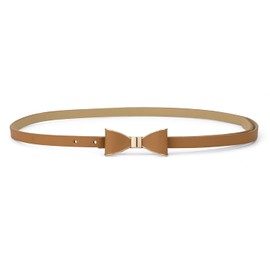 sourcing map Skinny Waist Belt Metal Bow-knot No Buckle Thin Belt for Women Brown L: 28.3-33.8" waist