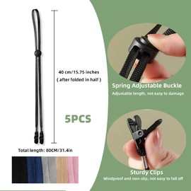 Pack of 5 Adjustable Hat Band Clips with 6 Pieces Hat Size Reducer, Anti-Lost Hat Band for Golfing, Boating, Fishing, Outdoor Hat, multicoloured