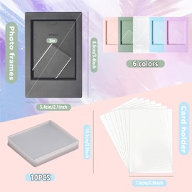 Yicoovey Mini Photo Frame Set 6 Coloured Frames + 10 PVC Sleeves 9.2×6.1cm for Instant Photo Dual Use for Trading Cards/Photos