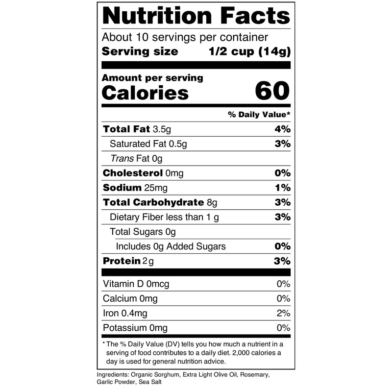 Nature Nate’s Popped Sorghum, Rosemary & Garlic - Sorghum, Keto