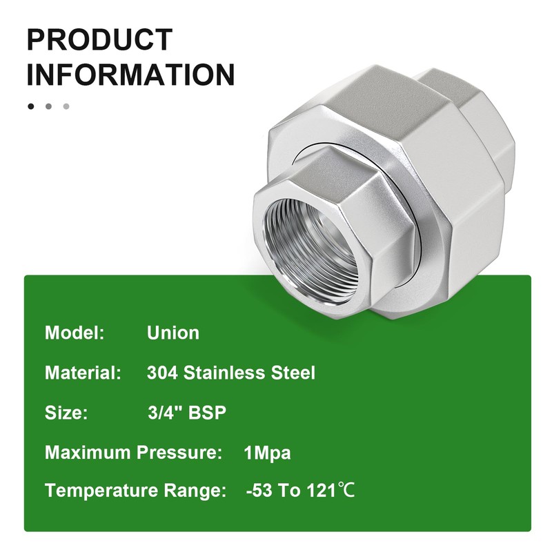 TAISHER 2 PCS 304 Stainless Steel Union，3/4" BSP Female Cast